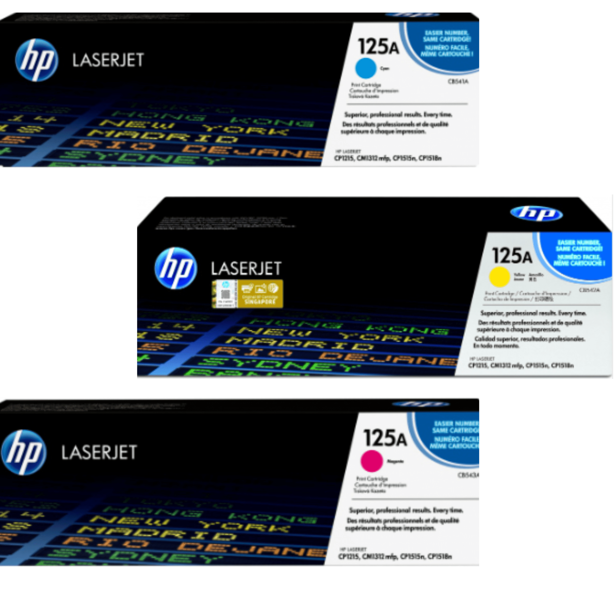 Kit 3 HP 125A (CB541A-CB542A-CB543A, de 1,400 páginas)