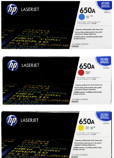 Kit 3 HP 650A x(CE270A-CE271A-CE272A- de 15,000 páginas)