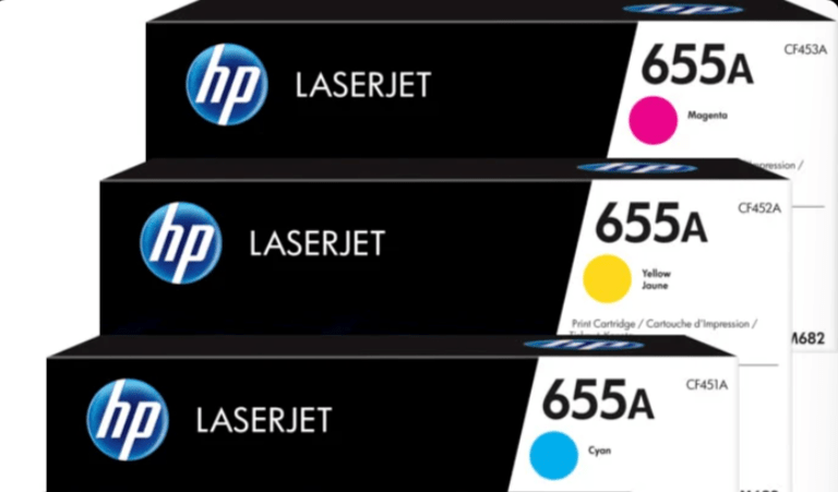 Kit 3 HP 655A (CF451A-CF452A-CF453A, de 12,500 páginas)