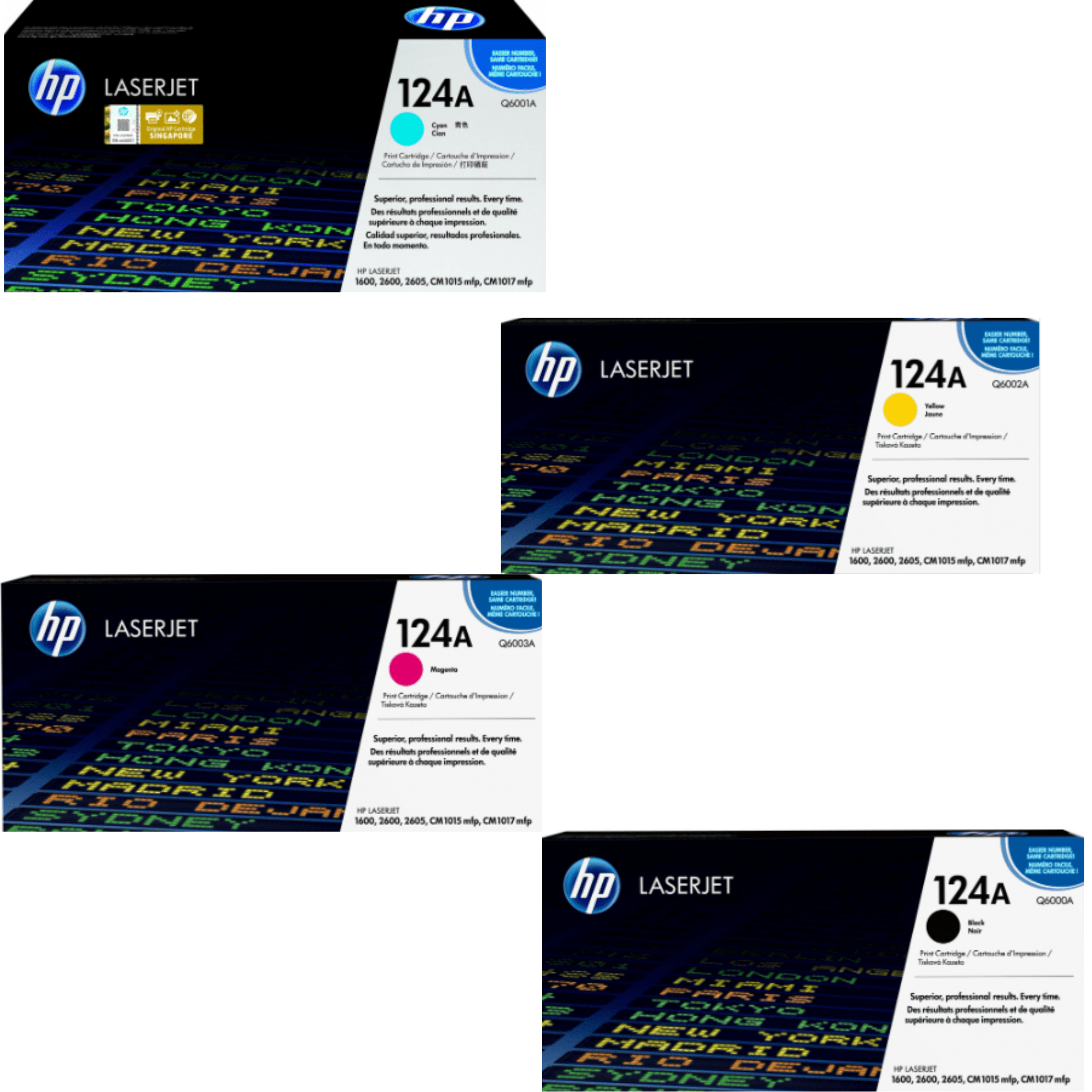Kit 4 HP 124A (Q6000A-Q6001A-Q6002A-Q6003A, de 2,000 páginas)
