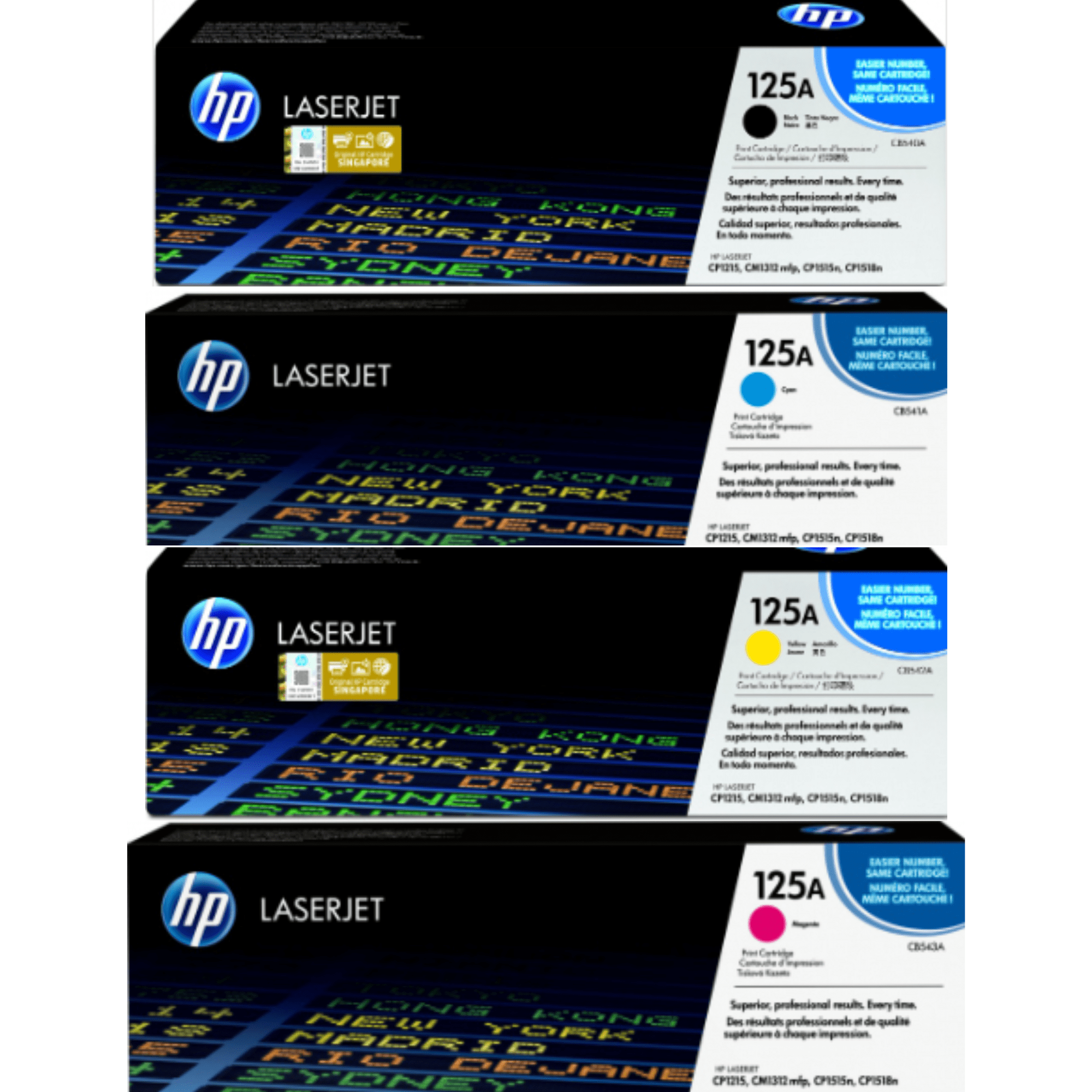 Kit 4 HP 125A (CB540A-CB541A-CB542A-CB543A, de 1,400 páginas)
