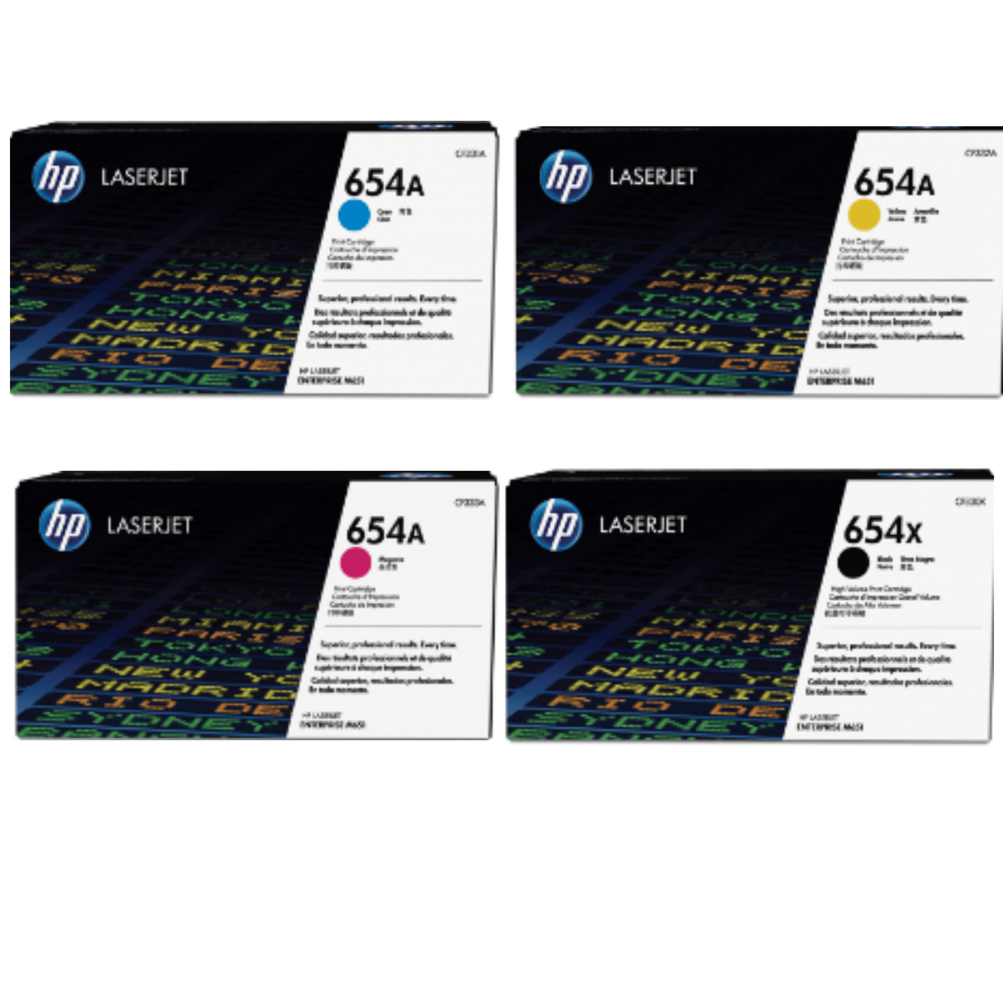 Kit 4 HP 654A (CF330X-CF331A-CF332A-CF333A, de 15,000 páginas)
