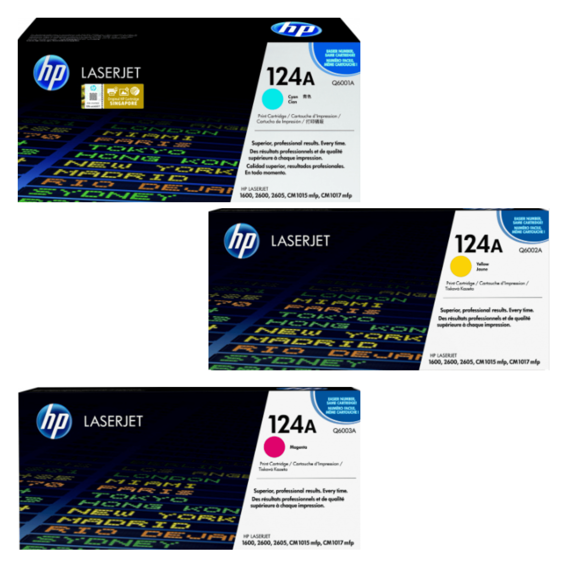 Kit 3 HP 124A (Q6001A-Q6002A-Q6003A, de 2,000 páginas)