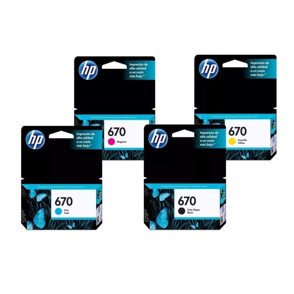 Juego de 4 Cartuchos de Tinta HP 670 Negro, Cian, Amarillo, Magenta Original
