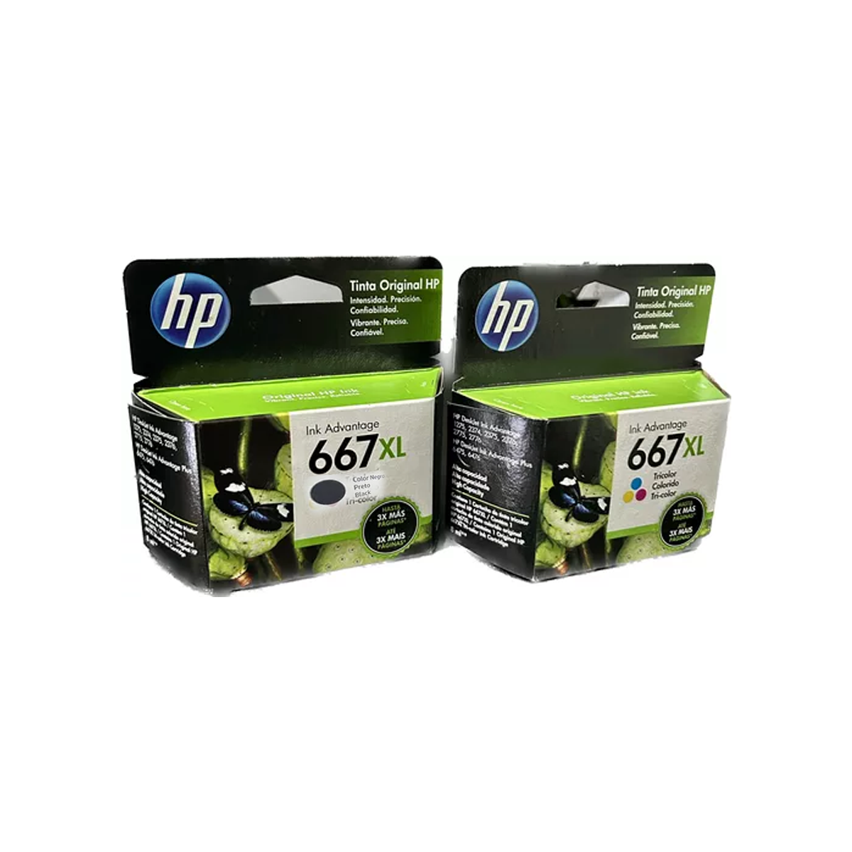 Juego de 2 Cartuchos de Tinta HP 667XL Negro y Tricolor Original