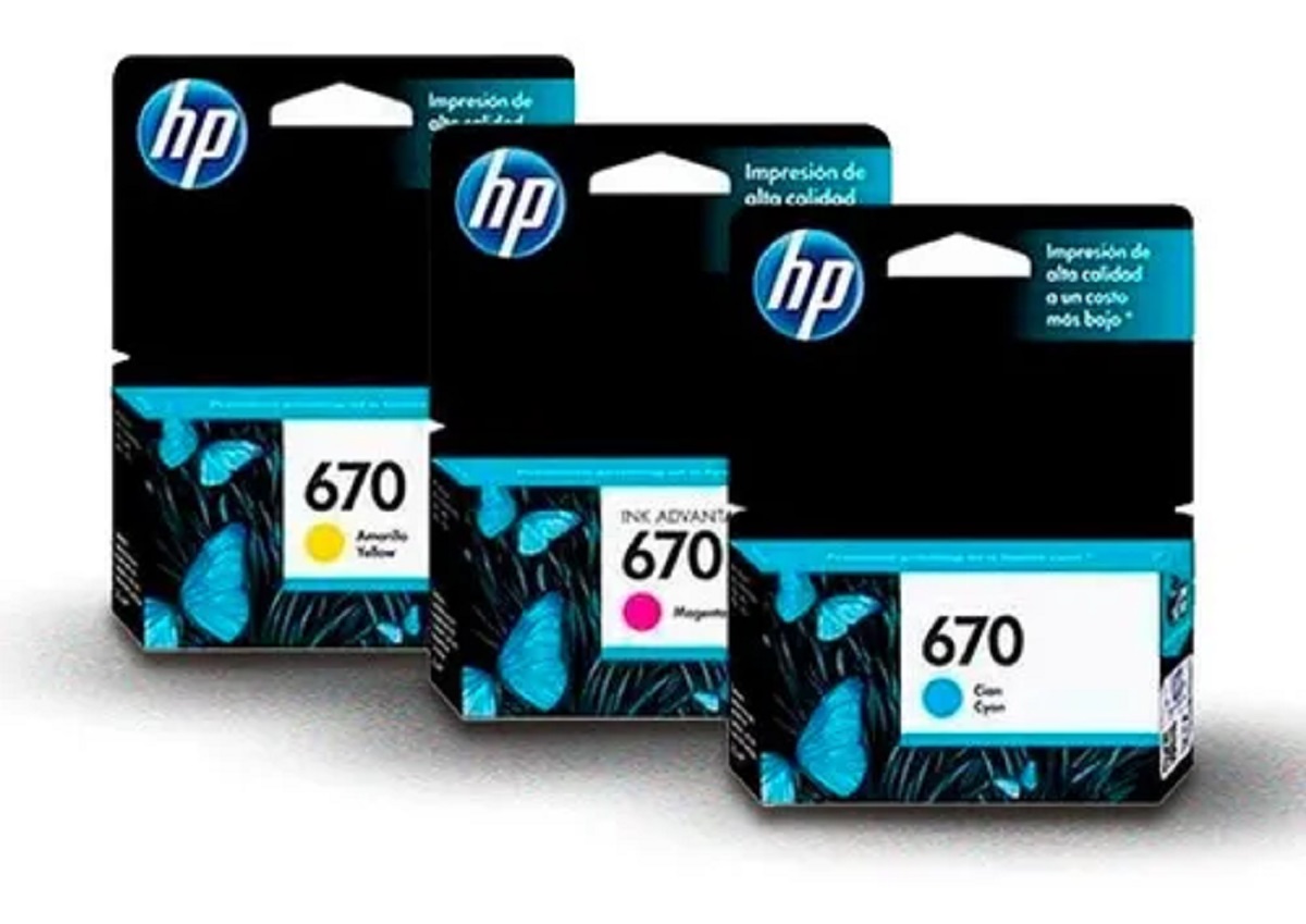 Juego de 3 Cartuchos de Tinta HP 670 Cian, Amarillo, Magenta Original