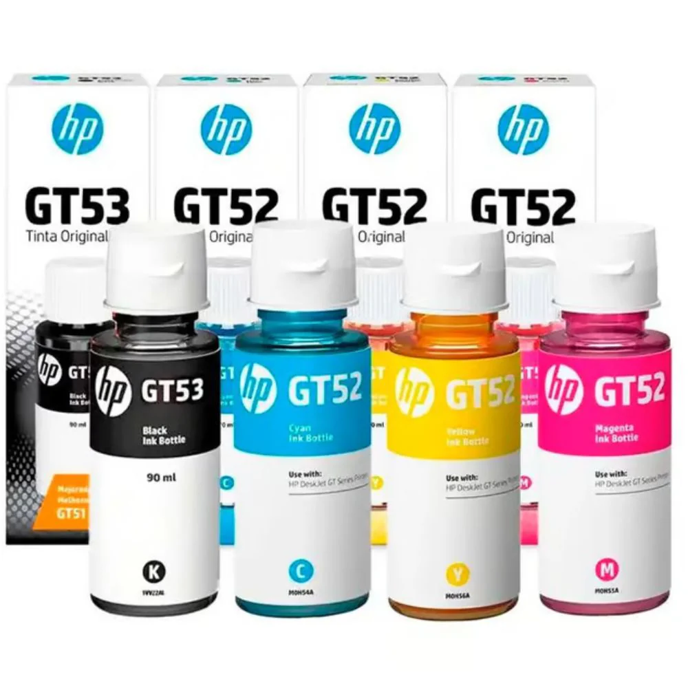 Juego de 4 Botellas de Tinta HP GT53 Negro, GT52 Cian, Amarillo, Magenta Original